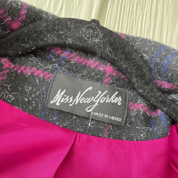 VTG 70s Miss New Yorker Plaid Wool Blend Coat – Hot Pink Lining – S/M - Picture 4 of 10